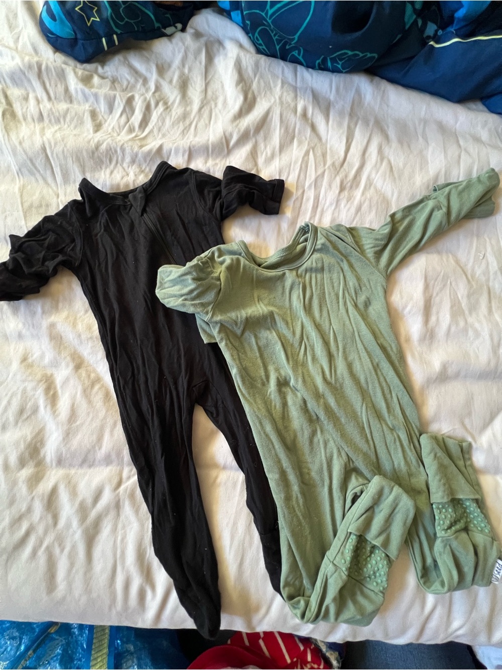 High end Baby Footed Pajamas - Black & Sage Green